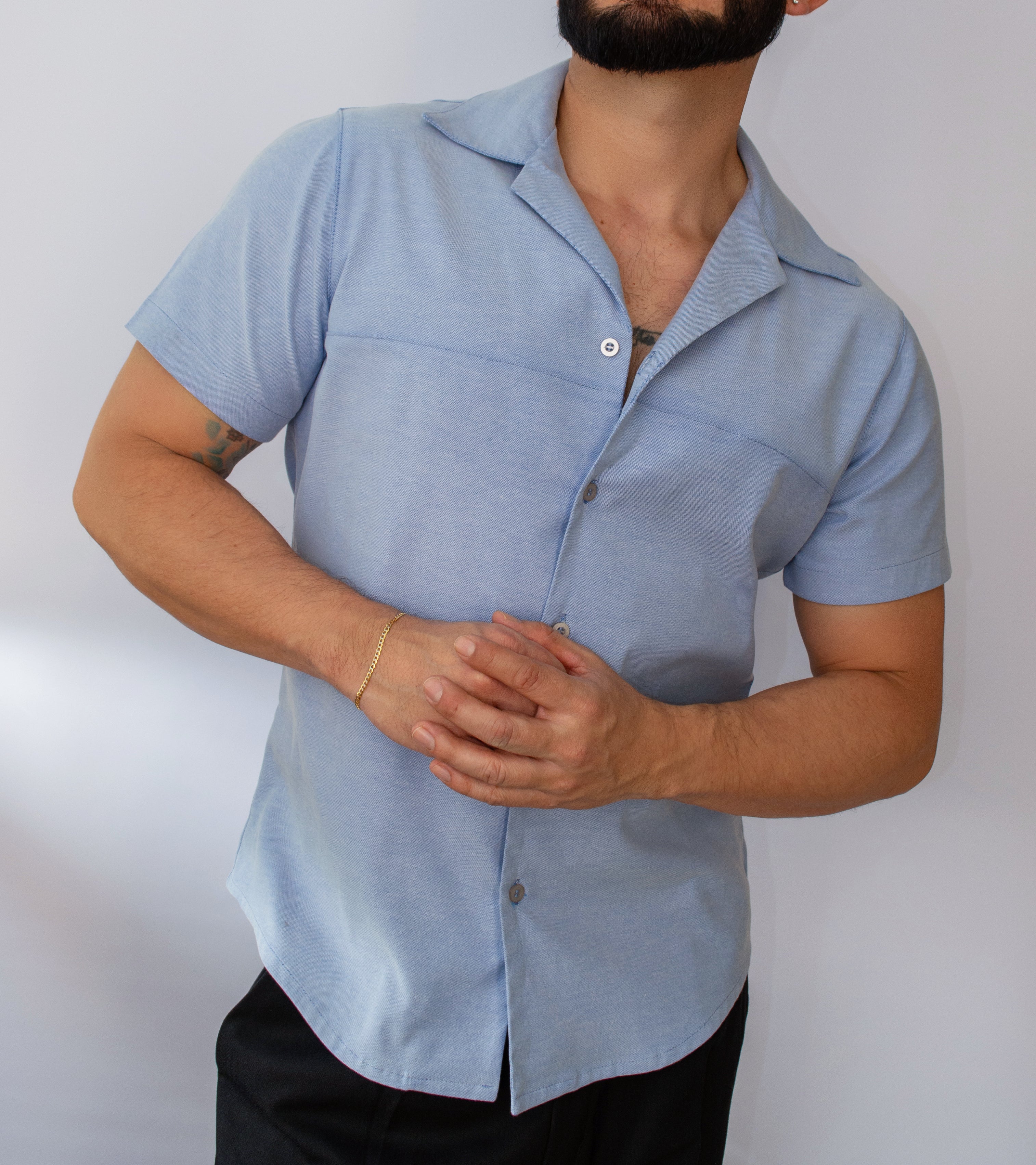 Camisa Retro Manga Corta CELESTE