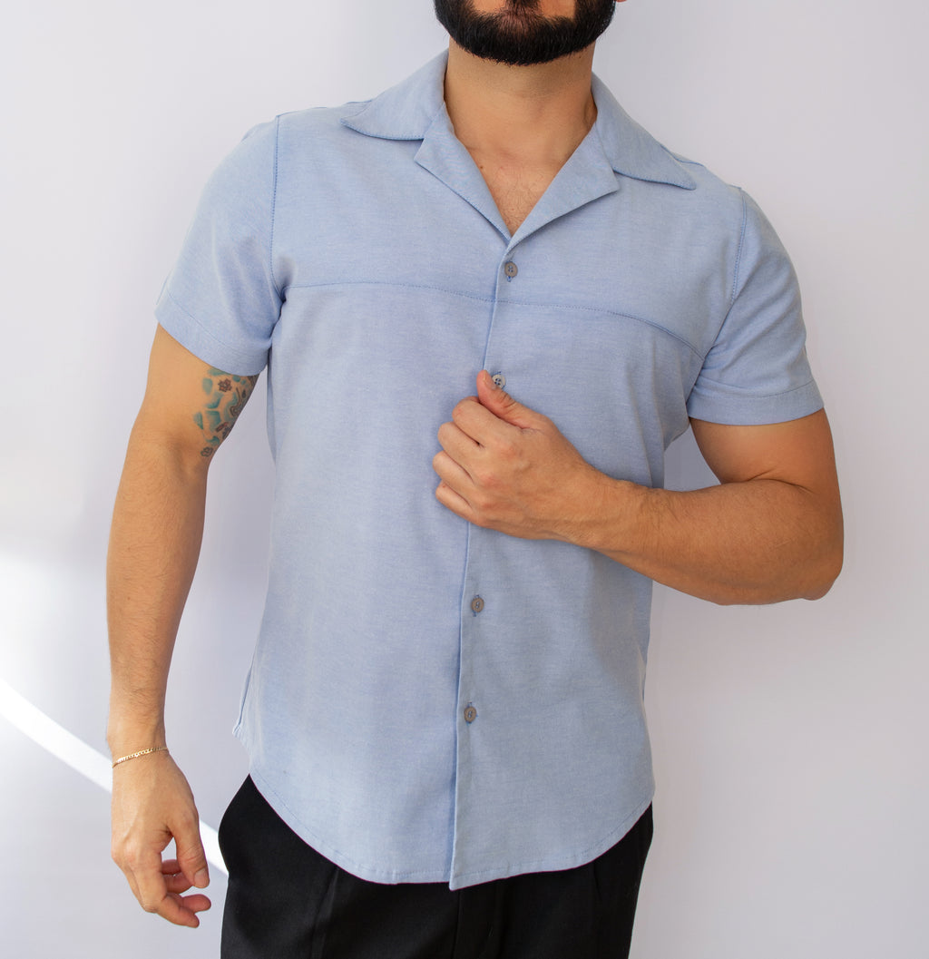Camisa Retro Manga Corta CELESTE