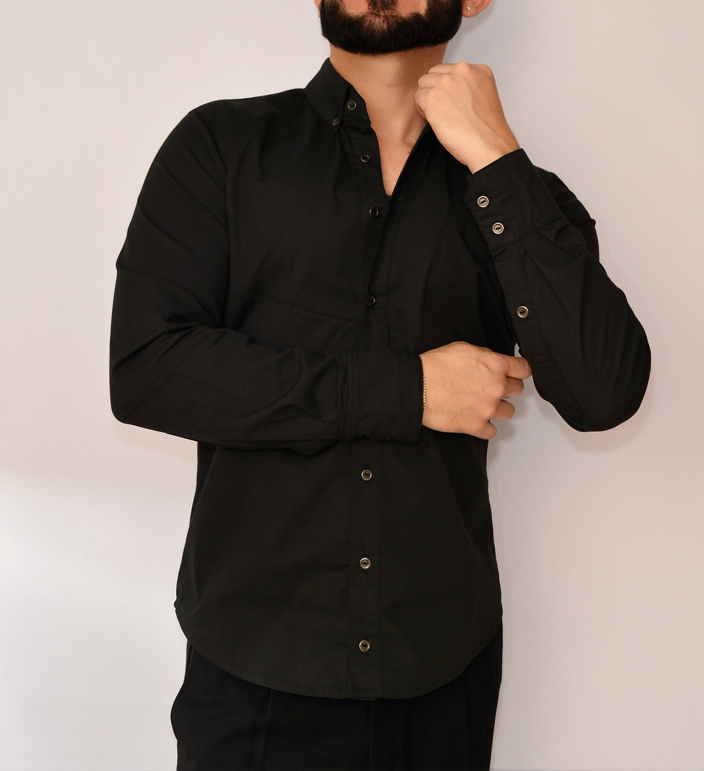 Camisa X Negra Manga Larga Slim Fit