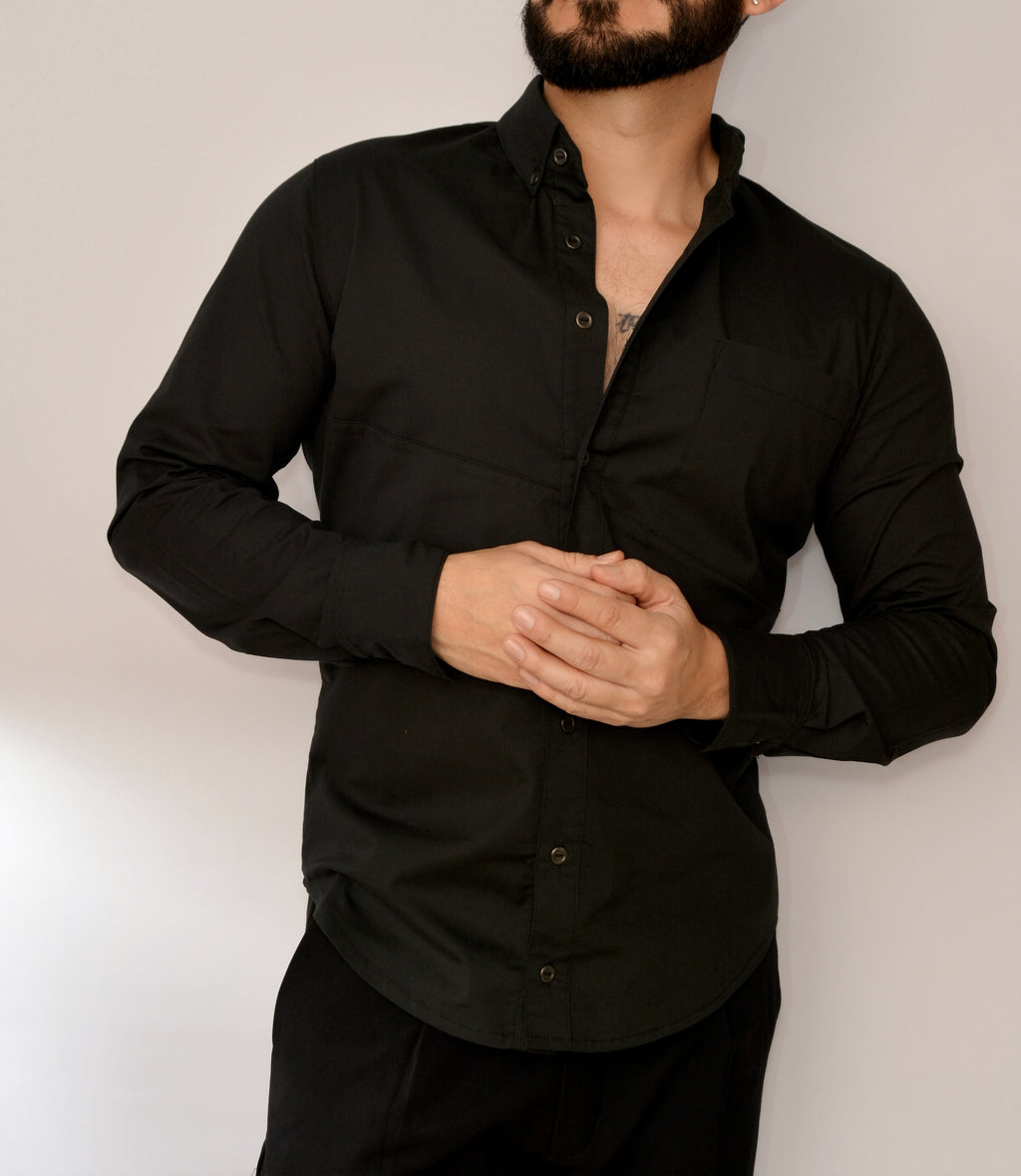 Camisa X Negra Manga Larga Slim Fit