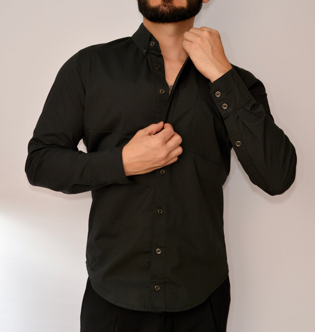 Camisa X Negra Manga Larga Slim Fit